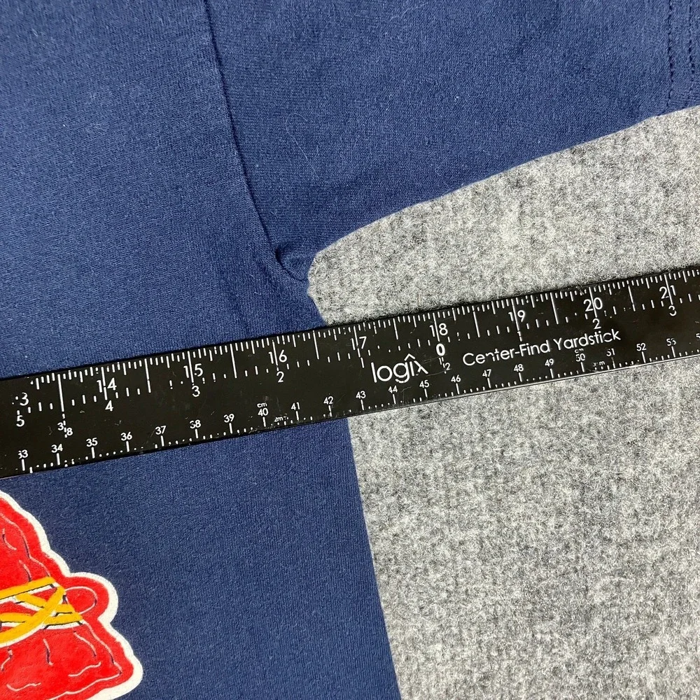 Russell T-Shirt Youth Size L Navy Braves Graphic Henley MLB Baseball Jersey‎